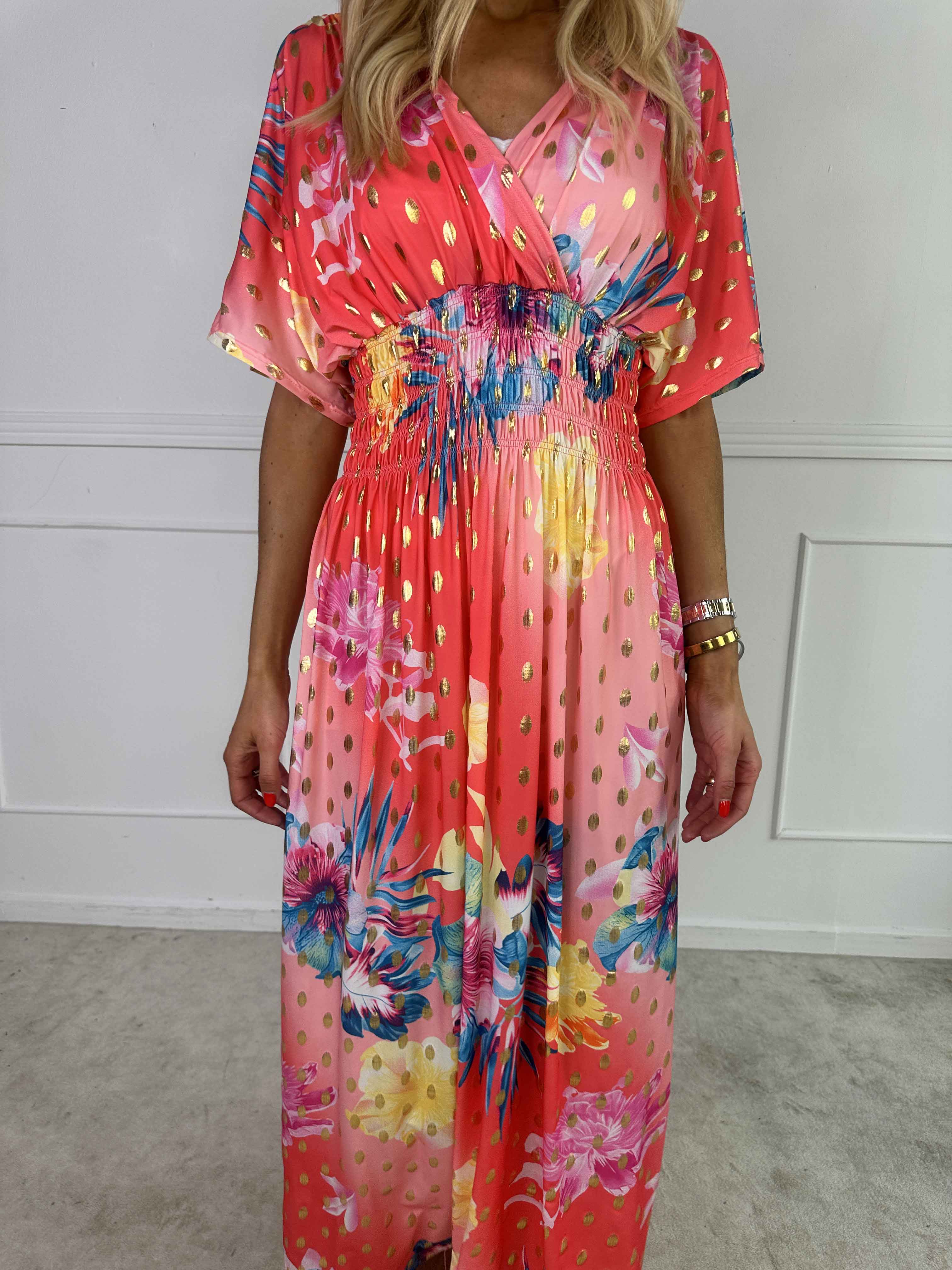 Pams Hawaii - Lång klänning i stretchtyg med blommönster